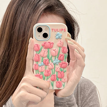 Qfdian Cute 3D Tulip Flower Butterfly Case For iPhone 13 12 11 14 15 Pro Max XS X XR 7 8 14 Plus SE 3 2 Silicone Soft Phone Back Cover